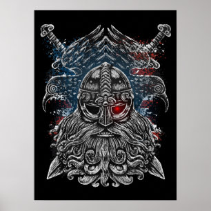 Odin ravens and swords Viking Mythology USA flag Poster
