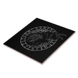 Odin Ravens Huginn Muninn Viking Runic Circle Tile