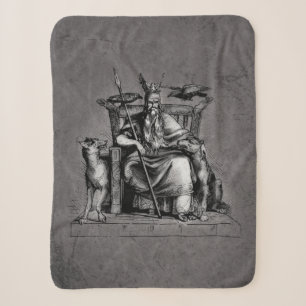 Odin ravens on his stone throne viking mythology sherpa blanket