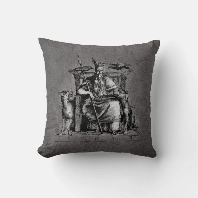 Odin Ravens on Stone Throne Viking Mythology Stone Cushion (Front)