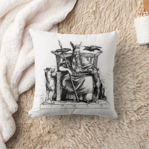 Odin Ravens on Stone Throne Viking Mythology Stone Cushion