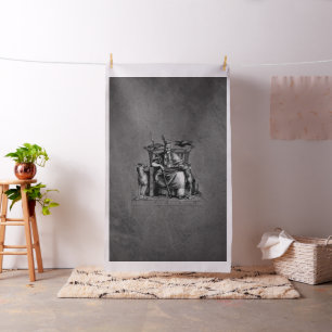 Odin Ravens on Stone Throne Viking Mythology Stone Fabric