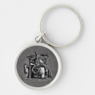 Odin Ravens on Stone Throne Viking Mythology Stone Key Ring