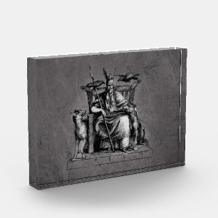 Odin Ravens on Stone Throne Viking Mythology Stone Photo Block