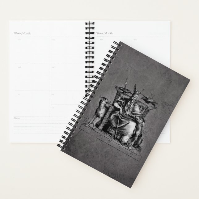 Odin Ravens on Stone Throne Viking Mythology Stone Planner (Display)
