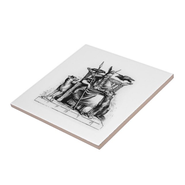 Odin Ravens on Stone Throne Viking Mythology Stone Tile (Side)