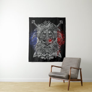 Odin ravens swords Viking Mythology France flag Tapestry