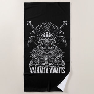 Odin ravens Viking Mythology Valhalla awaits Beach Towel