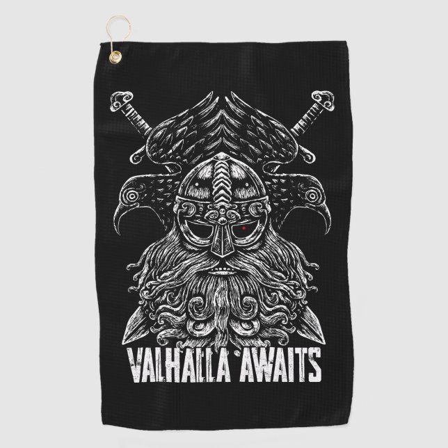 Odin ravens Viking Mythology Valhalla awaits Golf Towel (Front)