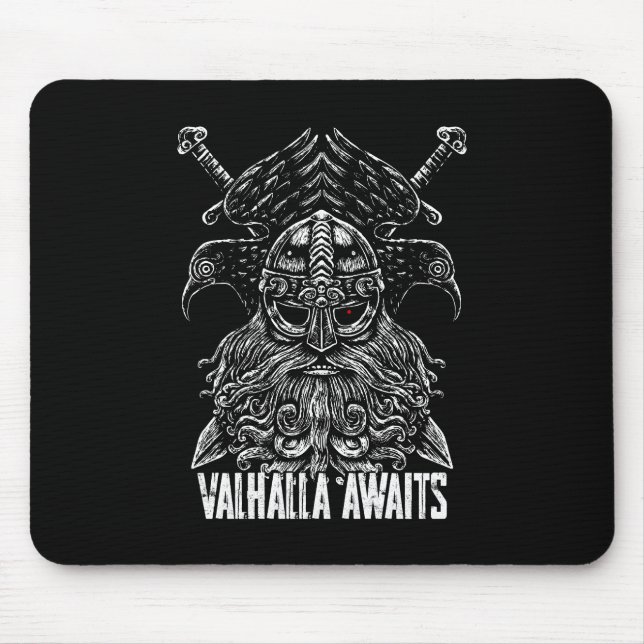 Odin ravens Viking Mythology Valhalla awaits Mouse Pad (Front)