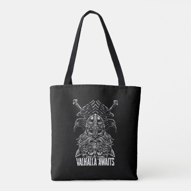 Odin ravens Viking Mythology Valhalla awaits Tote Bag (Back)