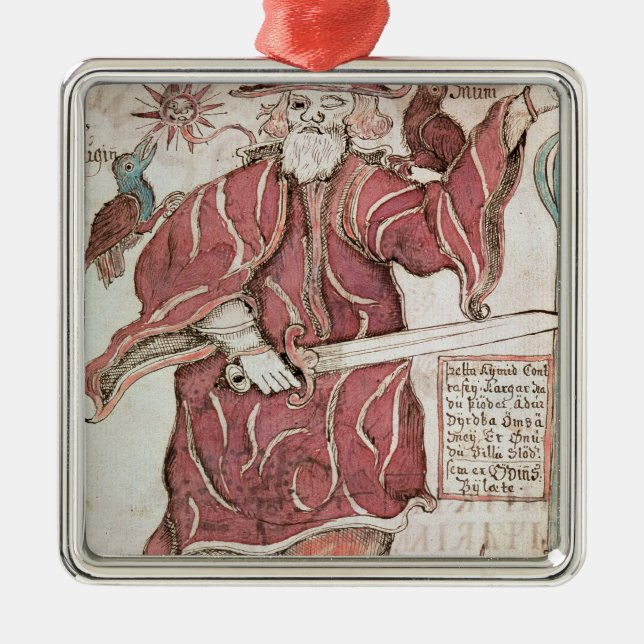 Odin, with his two crows, Hugin  and Munin Metal Tree Decoration (Front)