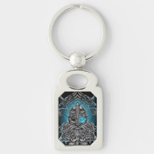 Odin with ravens and swords Viking Mythology blue Key Ring