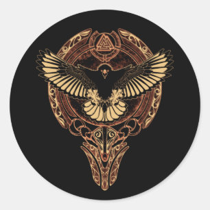 Odin's Eagle Hawk and Valknut Classic Round Sticker