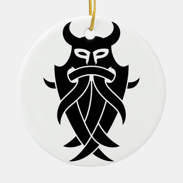 Odin's Mask Tribal (black) Ceramic Tree Decoration (Front)