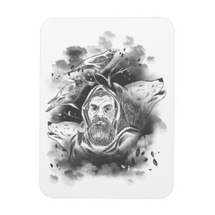 Odin's wolves hand drawn magnet