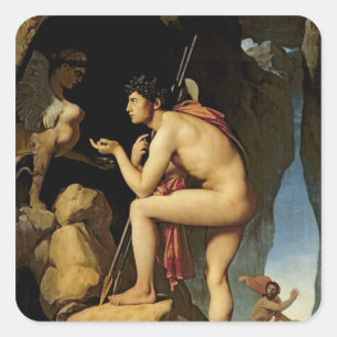 Oedipus and the Sphinx, 1808 Square Sticker