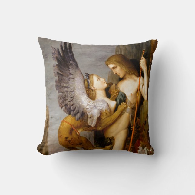 Oedipus and the Sphinx by Gustave Moreau Cushion (Front)