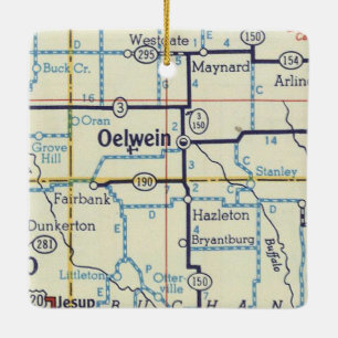Oelwein Iowa Vintage Map Ceramic Ornament