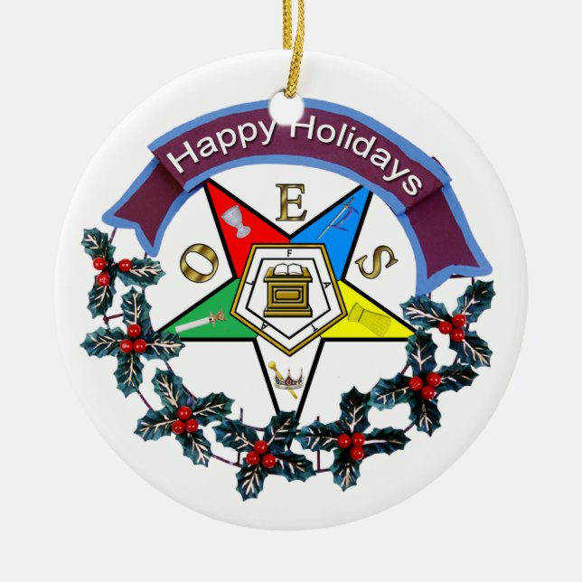 OES Holiday Wreath Ceramic Tree Decoration (Front)