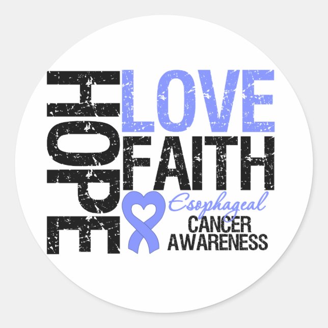 Oesophageal Cancer Hope Love Faith Classic Round Sticker (Front)