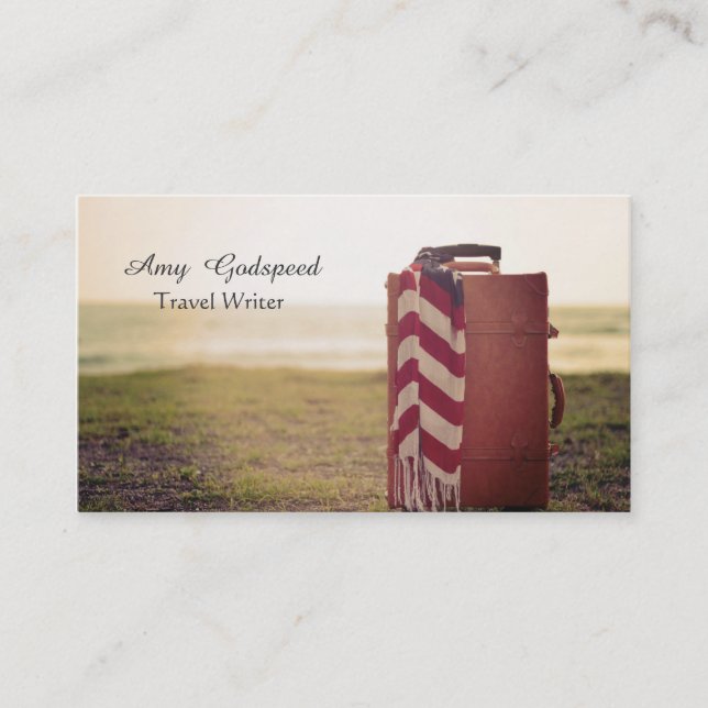 of a camel-colored stylish suitcase business card (Front)