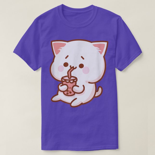 Of a kawaii cat drinking bubble tea  T-Shirt (Design Front)