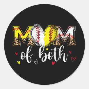 Of Both Baseball Softball Heart Leopard Mothers Da Classic Round Sticker