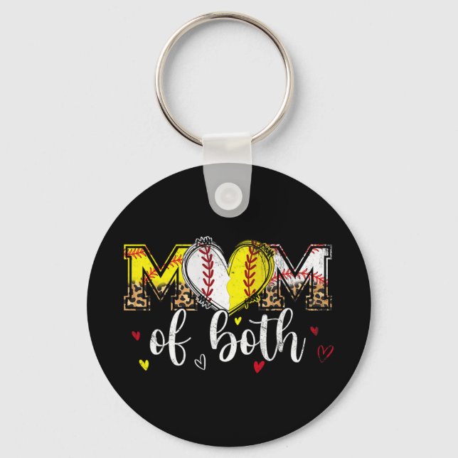 Of Both Baseball Softball Heart Leopard Mothers Da Key Ring (Front)