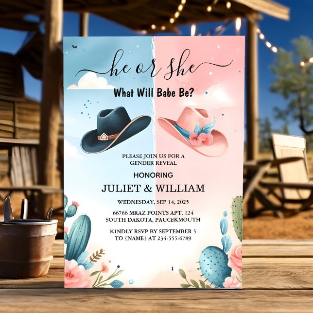 Of Fun Barn Hat Farm Film Usa Cowboy Gender Reveal Invitation (Creator Uploaded)