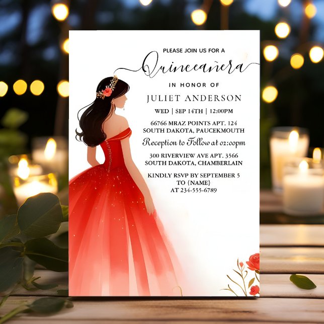 Of Hot Pink Crown Tiara Black Lace Red Quinceanera Invitation (Creator Uploaded)