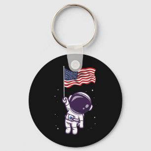 Of July Astronaut Usa American Flag Funny Patrioti Key Ring