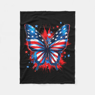 Of July Butterfly Usa Flag Cute American Women Gir Fleece Blanket