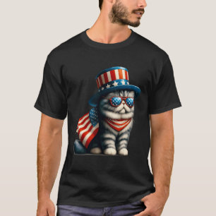 Of July Cat American Flag Cat Lover Meowica Indepe T-Shirt