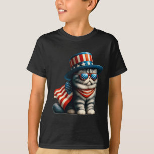 Of July Cat American Flag Cat Lover Meowica Indepe T-Shirt
