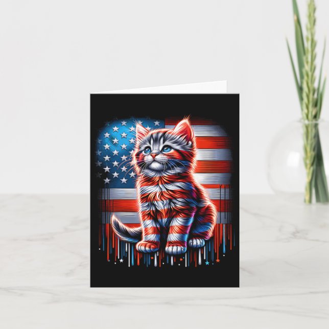 Of July Cat Usa Flag Cute Kitten Memorial Day Patr Card (Front)
