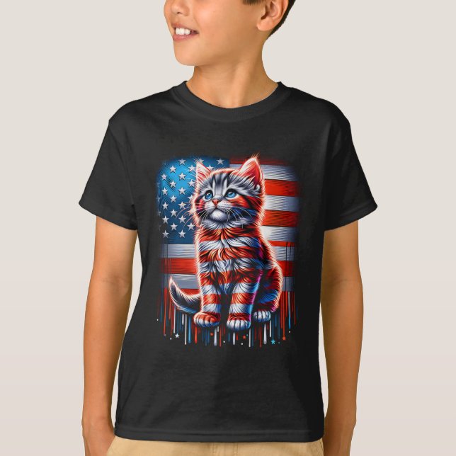 Of July Cat Usa Flag Cute Kitten Memorial Day Patr T-Shirt (Front)