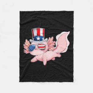 Of July Cute Axolotl Independence Day Usa Gles Hat Fleece Blanket