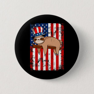 Of July Cute Sloth Usa American Flag Independence  6 Cm Round Badge