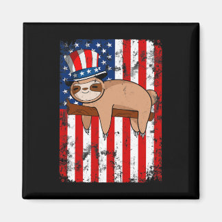 Of July Cute Sloth Usa American Flag Independence  Magnet