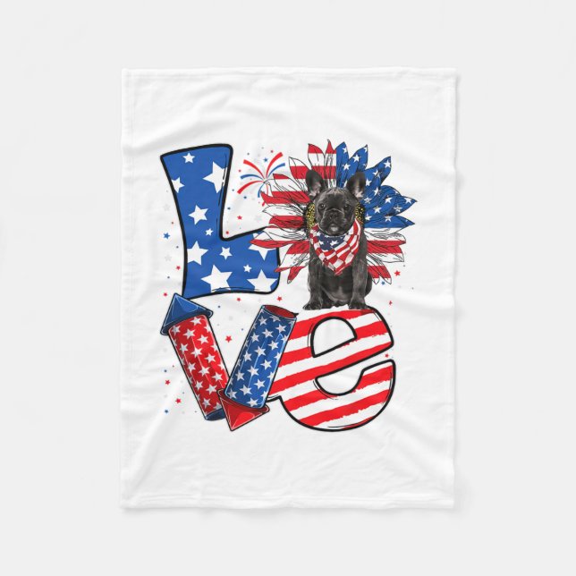 Of July Decor Patriotic Love French Bulldog Dog Us Fleece Blanket (Front)