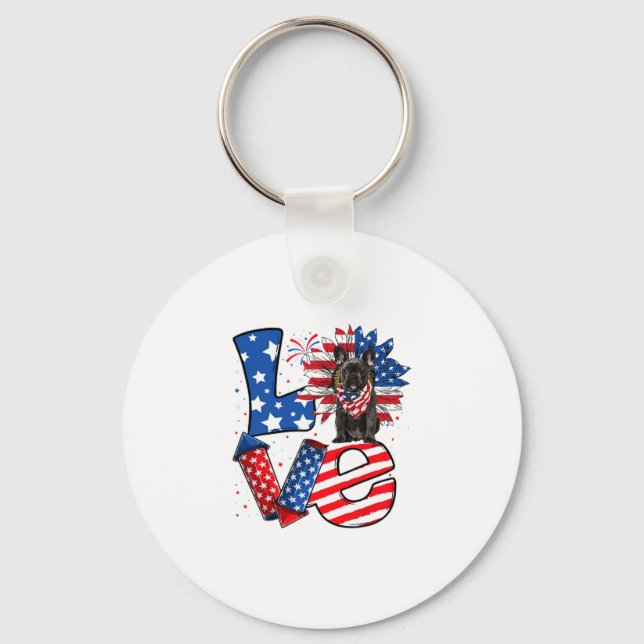 Of July Decor Patriotic Love French Bulldog Dog Us Key Ring (Front)