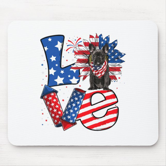 Of July Decor Patriotic Love French Bulldog Dog Us Mouse Pad (Front)
