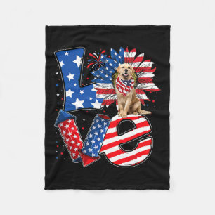 Of July Decor Patriotic Love Golden Retriever Dog Fleece Blanket
