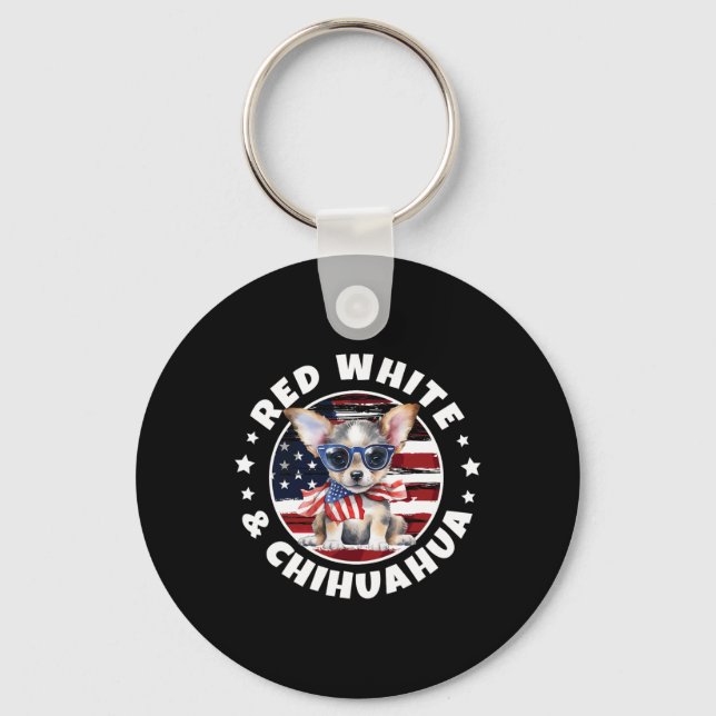 Of July Dog Funny Patriotic Red  Key Ring (Front)