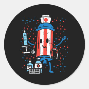 Of July Firecracker Nurse Funny America Scrub Top  Classic Round Sticker