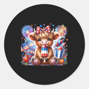 Of July Highland Cow Popsicle Firework Usa America Classic Round Sticker