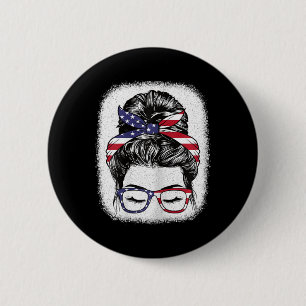 Of July Messy Bun American Flag Patriotic Women Gi 6 Cm Round Badge