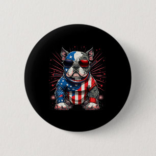 Of July Patriotic American Bully Dog Us Flag  6 Cm Round Badge