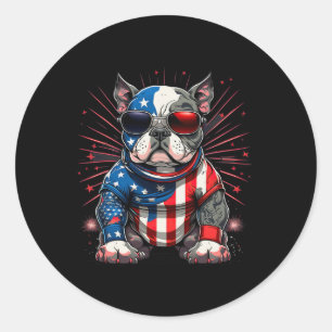Of July Patriotic American Bully Dog Us Flag Classic Round Sticker